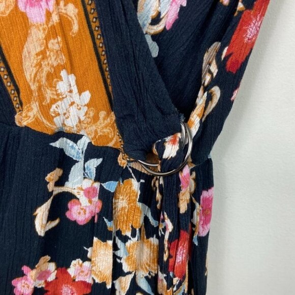Target Xhilaration‎ Bohemian Floral V-Neck Romper Printed Size Small Blue Orange - Picture 8 of 13